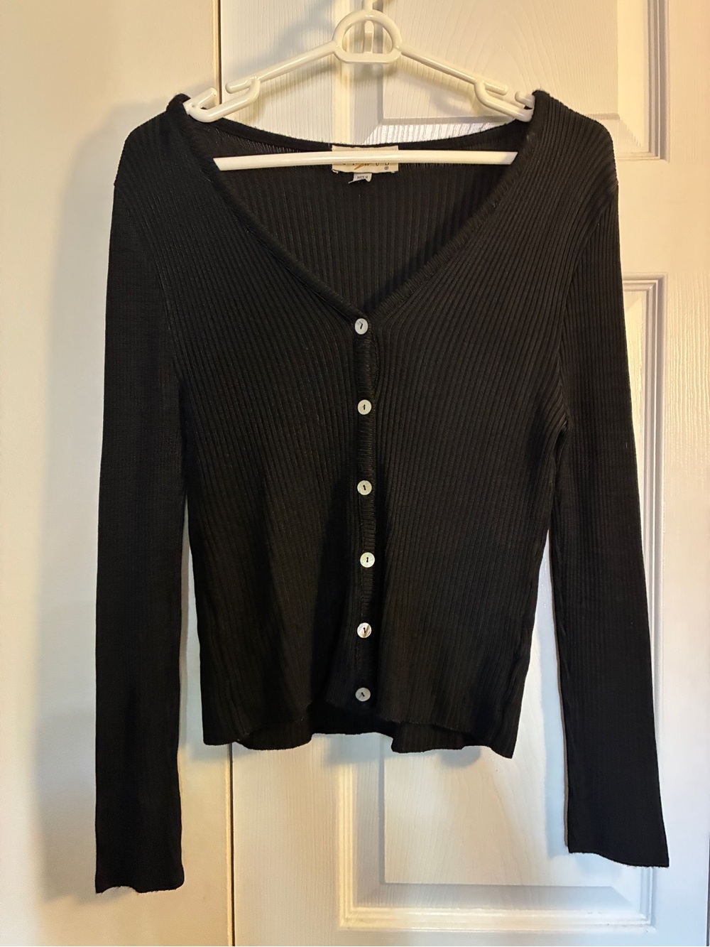 Cyrus Black Ribbed Button-Up Cardigan